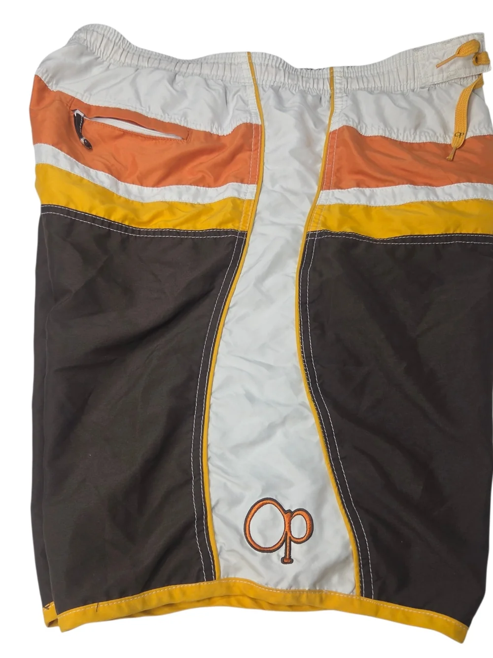 Men's Brown & Orange Swim Trunks - Classic Beach Boardshorts.